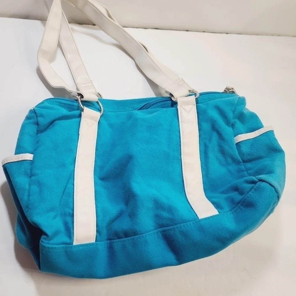 Y2K Disney Mickey Mouse Tropical Hibiscus Blue Tote Gym Bag - Picture 4 of 16
